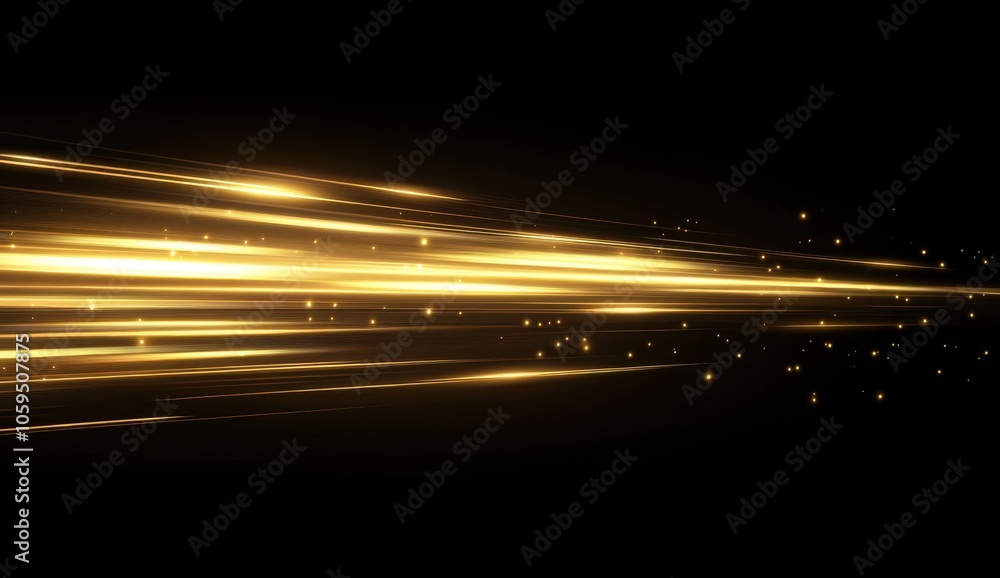 Poster golden light streaks on a black background, designed to showcase the speed and motion associated wit