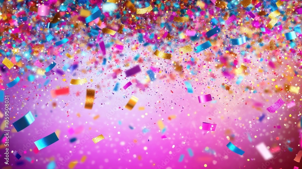 Poster festive background adorned with colorful confetti shimmering glitter and lively ribbons radiating a 