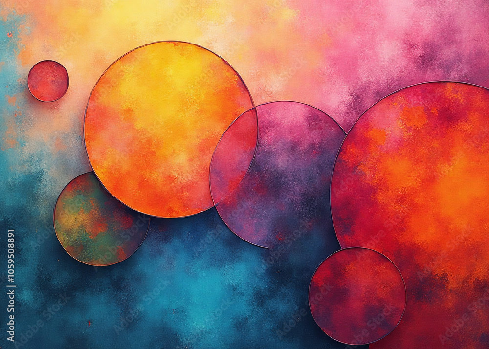 Poster Colorful shapes on an abstract background create a visually appealing and dynamic composition with depth and texture.
