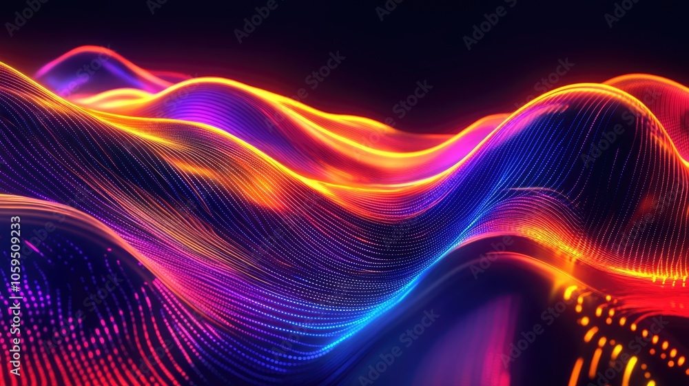 Poster abstract dark background featuring neon waves and a futuristic scene ideal for wallpaper