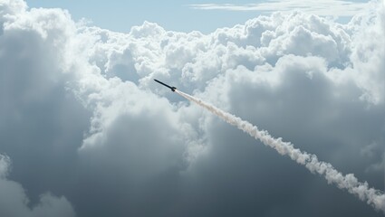 Missile slicing clouds with sharp contrail