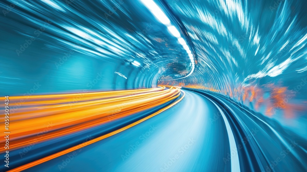 Poster blurred abstract motion on a road within a glass tunnel submerged underwater