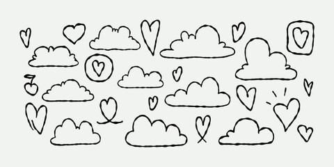 Obraz premium Outline hand painted doodle vector isolated shapes set. Hand drawn line shape. Simple stroke grunge icon. Minimalist cartoon playful shape logo