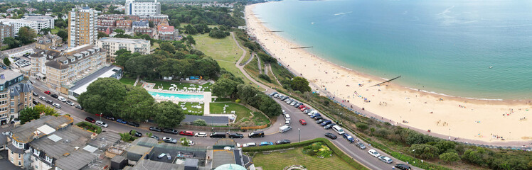 Aerial Panoramic View of Best British Tourist Attraction at Bournemouth City of England Great Britain UK. High Angle Footage was Captured with Drone's Camera from High Altitude on August 23rd, 2024