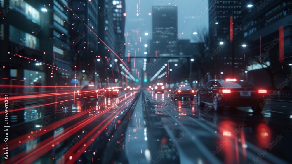 Poster as dusk falls the citys automated streetlights adjust their brightness based on traffic flow data co