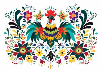 Obraz premium Embroidery with cocks in Polish traditional folk style