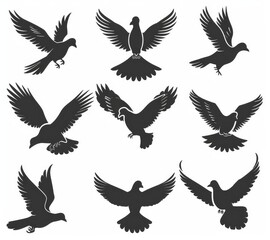 Obraz premium A modern silhouette of a dove set on pigeons, a symbol of love and peace.