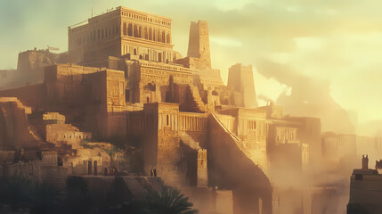 Fototapeta premium Exploring the ancient city of babylon, iraq. Ancient Mesopotamian City. Illustration