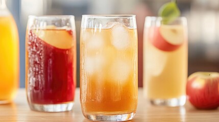 Fototapeta premium Refreshing Assortment of Colorful Iced Beverages in Glasses