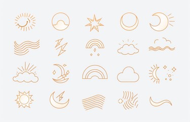 Obraz premium Outline gypsies sunburst design, bohemian symbols. Sunsets, yoga logo or tattoo template with neoteric modern elements.