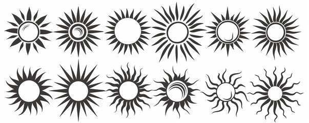 Modern illustration of a sun on an outline background. For cards, logos, banners, decorations, invitations, and boho designs.