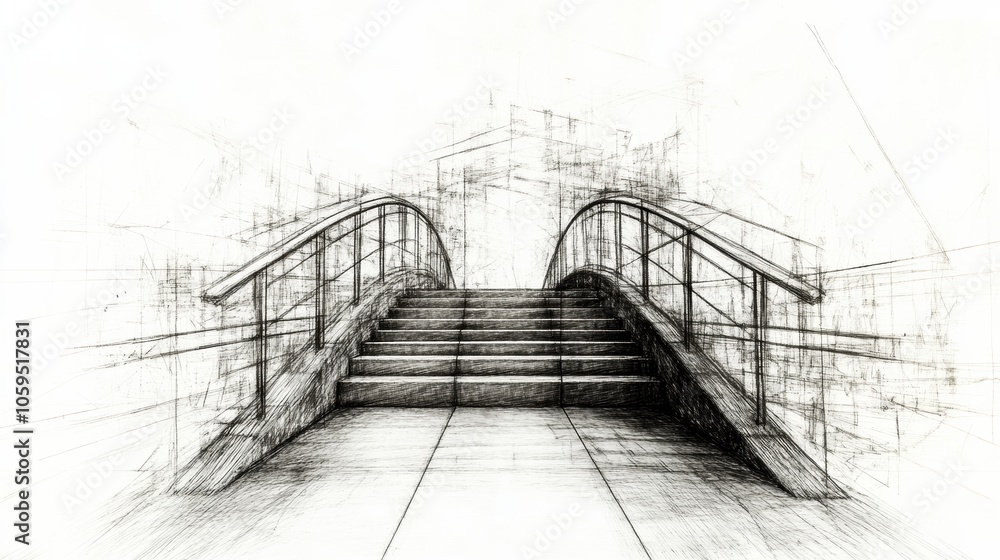 Poster the artwork features a bridge with arches leading to steps, capturing the essence of architecture th
