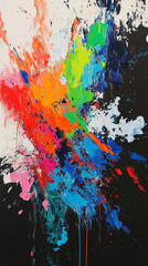 abstract bright background. Splashes of paint on a dark background. Bright colors, a lot of paints,...