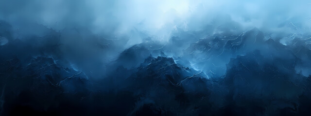 Fototapeta premium A dramatic view of turbulent ocean waves under a moody blue sky, evoking a sense of mystery and power.