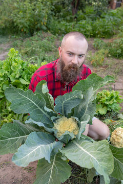 man with a large head of cabbage