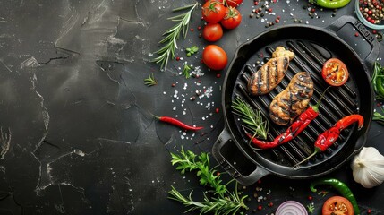 Empty Grill Pan with Fresh Vegetables Ready for Cooking