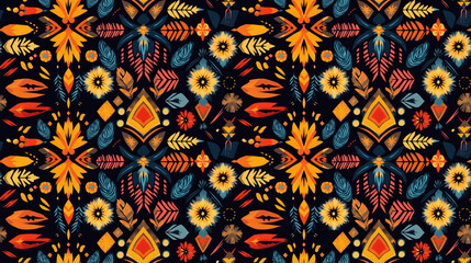 Vibrant seamless pattern featuring African American Peruvian Navajo and Indian native designs perfect for textiles and home decor
