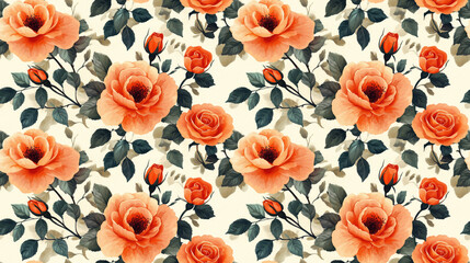 Fototapeta premium Seamless floral pattern featuring vibrant rose illustrations perfect for t shirt designs and decorative gifts