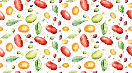Hand drawn watercolor pattern of organic beans a vibrant and artistic representation of vegetarian ingredients