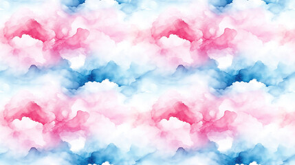 Fototapeta premium Tender pastel clouds watercolor pattern in soft hues of pink and blue hand drawn alcohol ink style perfect for textile and paper print applications