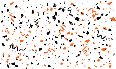 Fototapeta premium Black and orange confetti, ribbons. Concept for party and celebration. Festive overlay, Party streamers. Colorful explosion confetti. 
