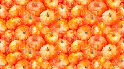 Hand painted seamless pattern of vibrant orange pumpkins created with alcohol ink perfect for autumn themed designs