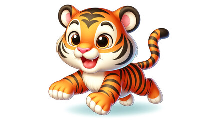 3D funny tiger cartoon on white background