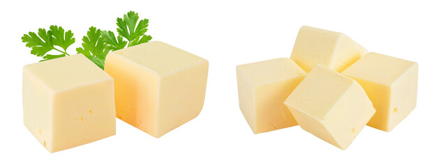 butter cube isolated on white background with full depth of field