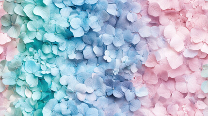 A seamless pattern with abstract hydrangeas painted in pastel watercolor, creating a fresh, lighthearted floral design