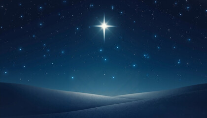Starry night background with a bright Christmas star in a tranquil and uplifting atmosphere and Copy Space