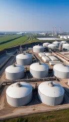 Large Fuel Tanks at an Oil Depot in an Industrial Landscape. Generative AI