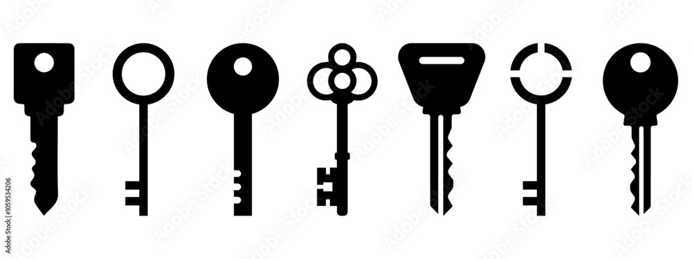 Poster key icon set password security lock key code safe sign symbol pictogram house home secure