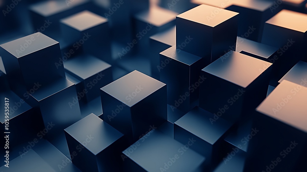 Aufkleber A 3D abstract background with stacked, offset cubes creating a sense of depth and shadow