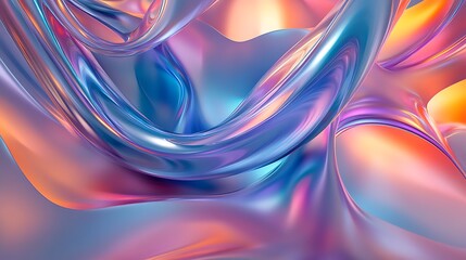 Fototapeta premium A 3D abstract background with swirling, ribbon-like structures in bright, iridescent colors