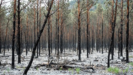 Resilient new growth amidst charred forest aftermath
