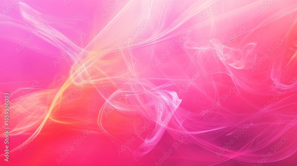 Poster ethereal swirls of colorful smoke on a soft pink background creating an enigmatic and dreamlike atmo