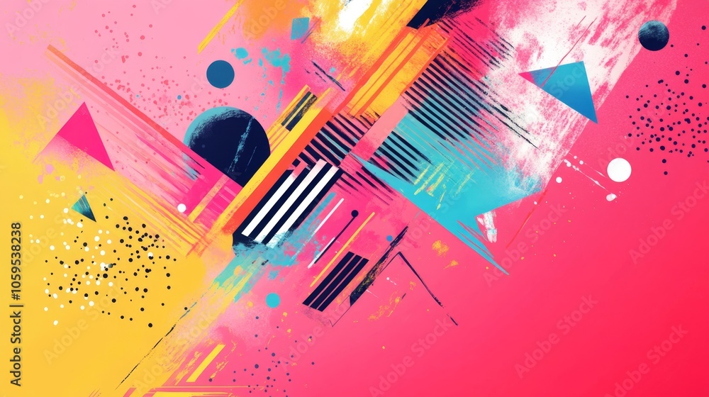 Poster vibrant geometric abstraction a dynamic composition of colors and shapes for modern design aesthetic