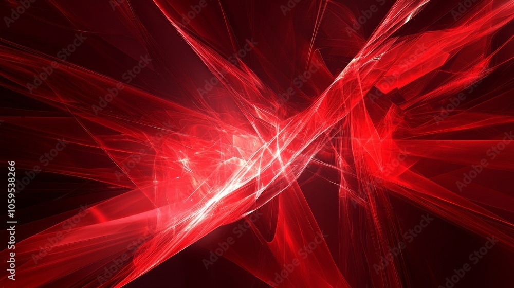 Poster dynamic red abstract energy waveform with intricate light patterns and depth