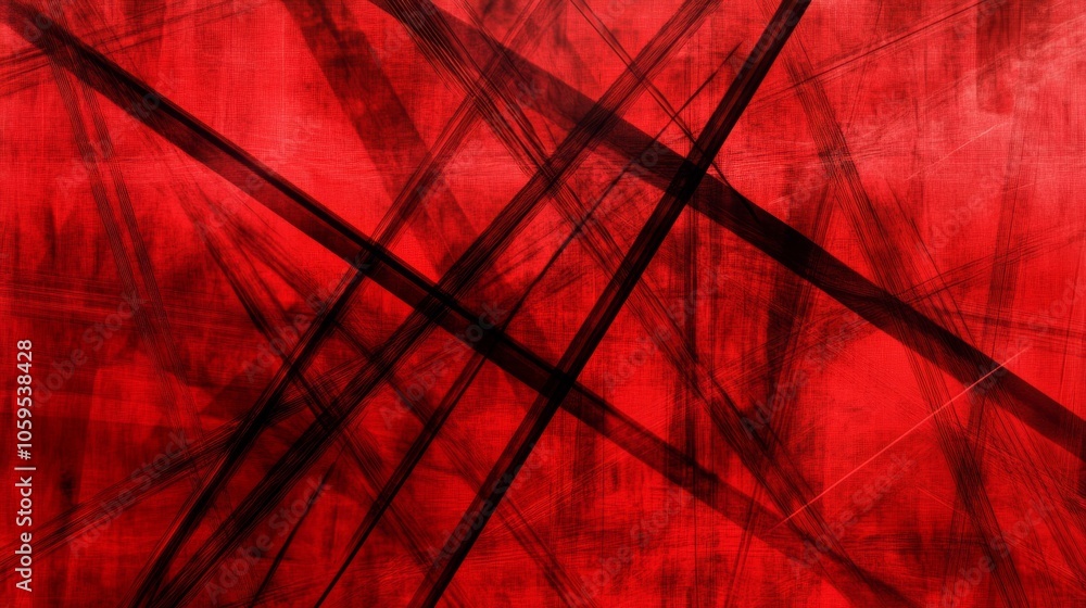 Poster dynamic red abstract art with intersecting lines and textures