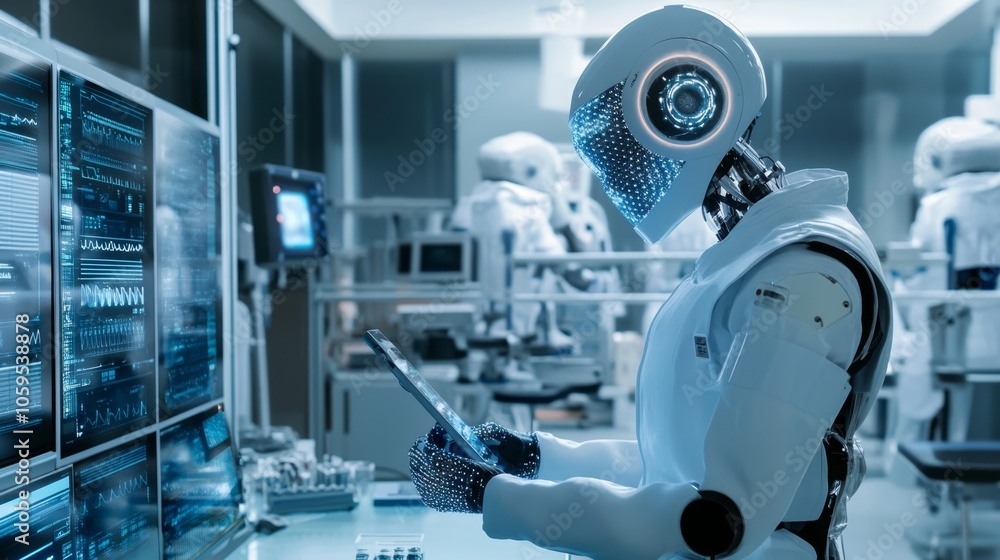 Poster exploring the future of robotics a glimpse into advanced ai technology and its impact on industry an