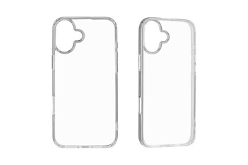 Fototapeta premium Set Transparent silicone case for latest model phone on isolated and white background close up