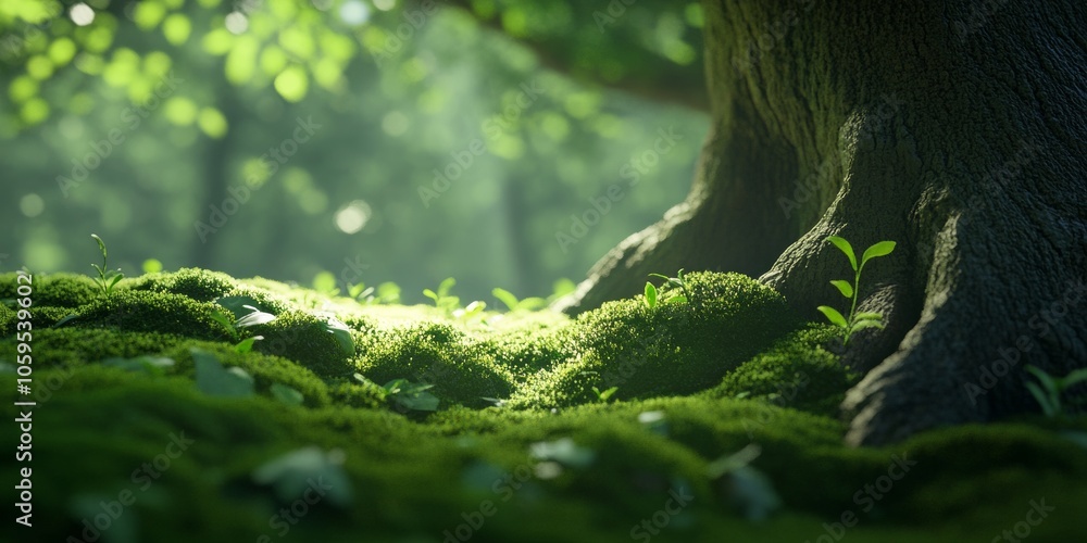 Poster close-up of moss in forest environment for nature and ecology concepts generative ai