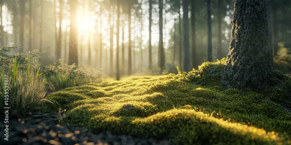 Poster close-up of moss in forest environment for nature and ecology concepts generative ai