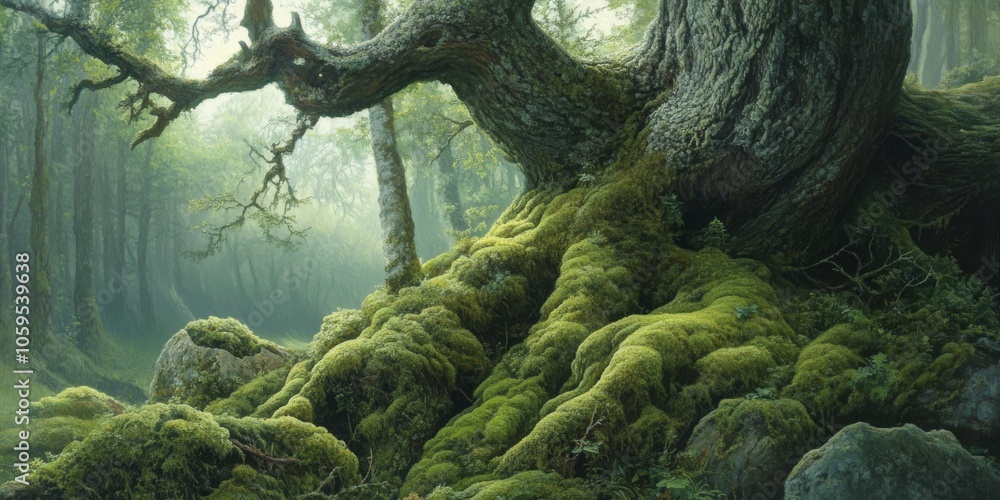 Poster close-up of moss in forest environment for nature and ecology concepts generative ai