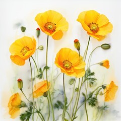 Obraz premium A vibrant arrangement of yellow poppy flowers against a soft background.