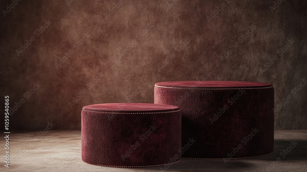Poster elegant round velvet cushions in a minimalist setting highlighting textural contrast and subtle colo