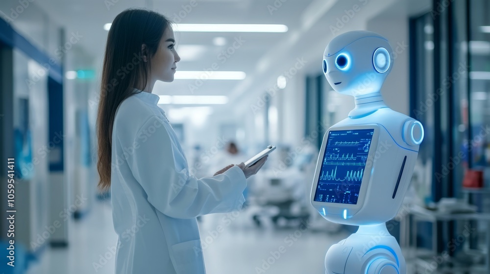 Poster exploring the synergy between human and robot interactions in a modern healthcare setting