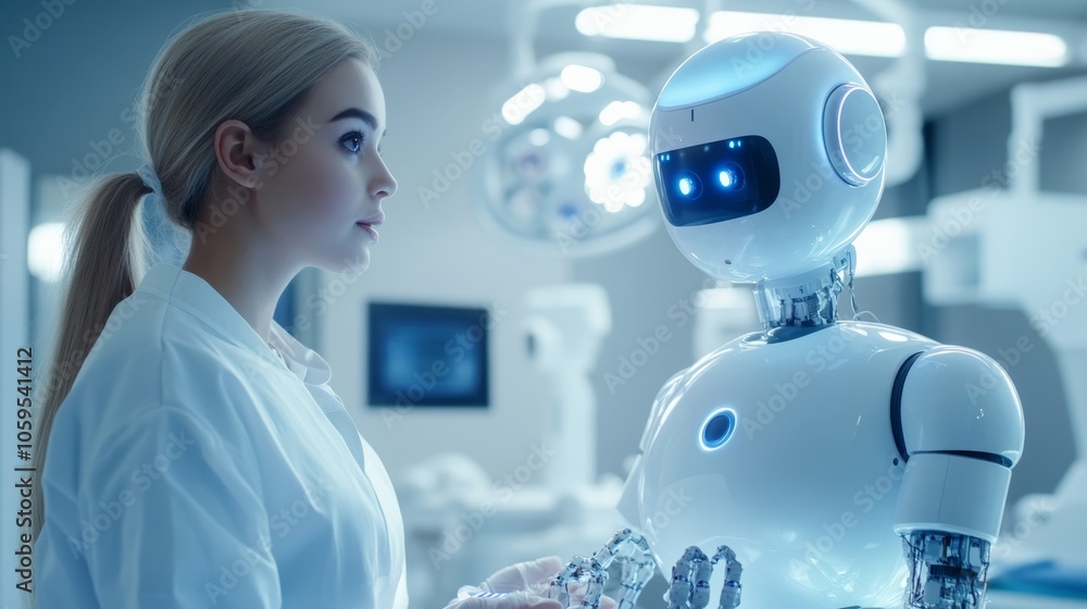 Poster exploring the future of human-robot interaction a fascinating encounter between a scientist and an a