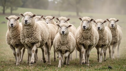 Obraz premium Sheep hopping in sync wool bouncing playfully