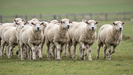 Naklejka premium Sheep hopping in sync wool bouncing playfully